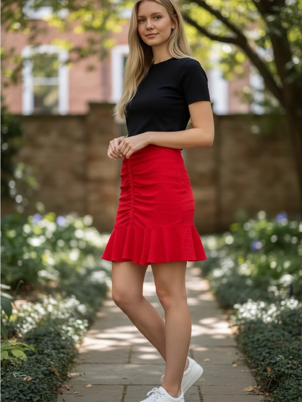 Lost + Wander NWT Red Ruched Ruffle Mini Skirt XS - Picture 4 of 4
